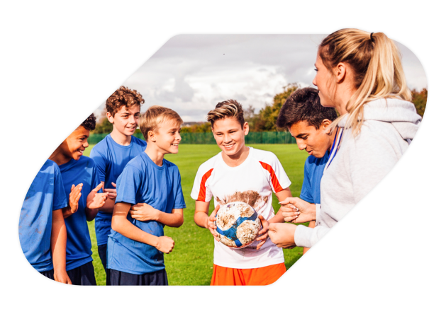 Soccer team in a huddle.