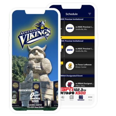 screenshots of the Augustana Vikings app