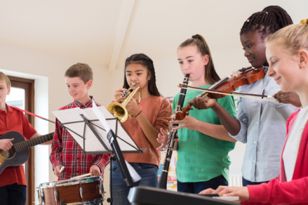 Band students playing instruments