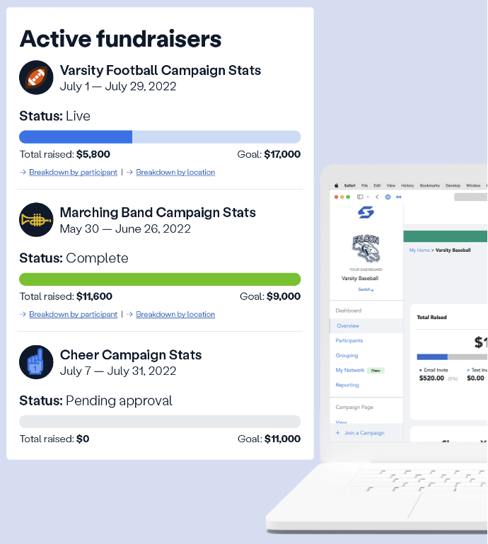 screenshot of active fundraisers