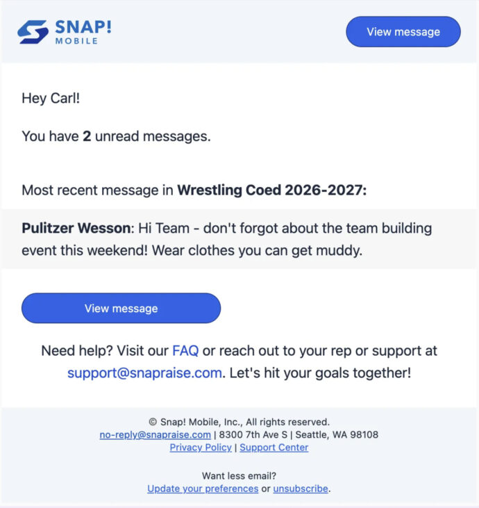 Snap! Mobile App Message Reminder Email