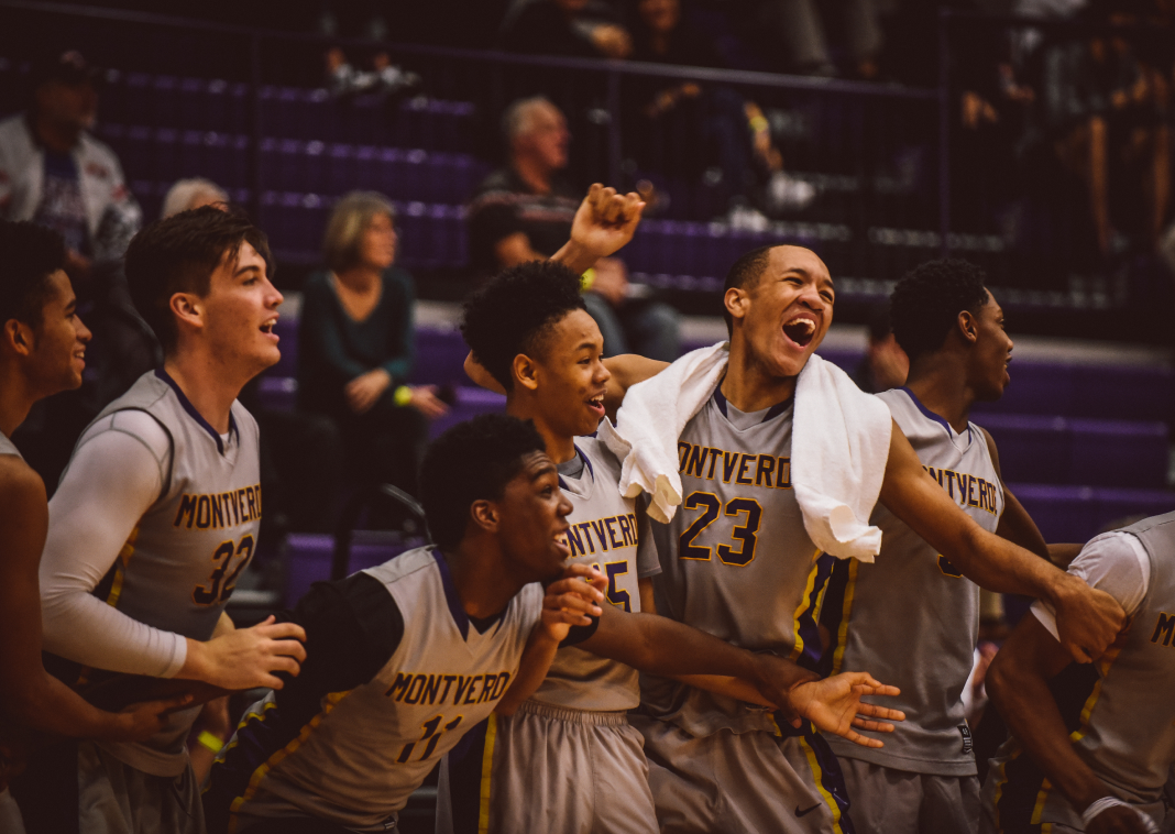 Basketball team celebrating